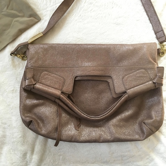 Foley&Corinna Foldover Tote Taupe Sparkle Leather - Picture 3 of 8